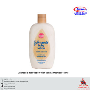 Johnson’s Baby Lotion Vanilla Oatmeal 443ml – Nourishing lotion for baby’s delicate skin with a soothing vanilla oatmeal scent.