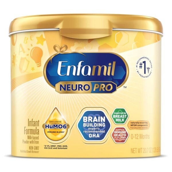 Enfamil NeuroPro Care Brain Development: Contains a unique blend of MFGM (Milk Fat Globule Membrane) and DHA, clinically proven to support cognitive development. • Immune Support: Enriched with dual prebiotics for a healthy gut and stronger immunity. • Complete Nutrition: Provides the essential nutrients babies need for growth, including iron, choline, and vitamins. • Gentle on Tummies: Designed to be easy to digest, making it ideal for your baby’s sensitive system.