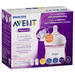 Avent Natural Bottle 0m+ 125ml – Designed for a natural latch and comfort with anti-colic valve for smoother feeding.