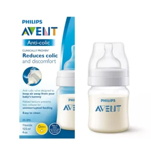 Philips Avent Anti-Colic 0m+ 125ml Bottle – Reduces colic and discomfort with a unique valve system for smoother feeding.