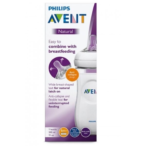 Philips Avent Natural Bottle 6m+ 330ml – Anti-colic bottle with breast-shaped nipple for older babies