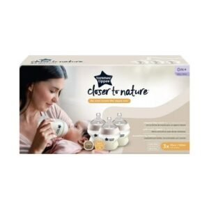 Tommee Tippee Closer to Nature 0m+ 3x 150ml Baby Bottles, BPA-free with anti-colic valve, soft silicone nipple for natural latch.