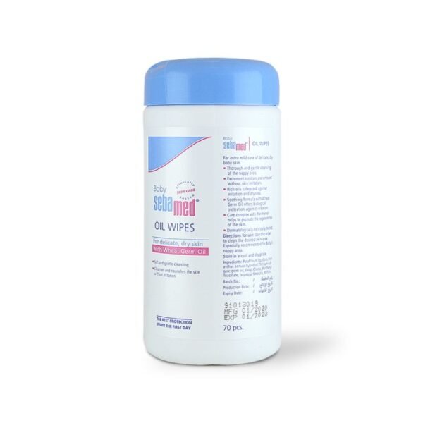 SebaMed Oil Wipes 70pcs – Gentle, moisturizing wipes for sensitive skin, perfect for on-the-go use.