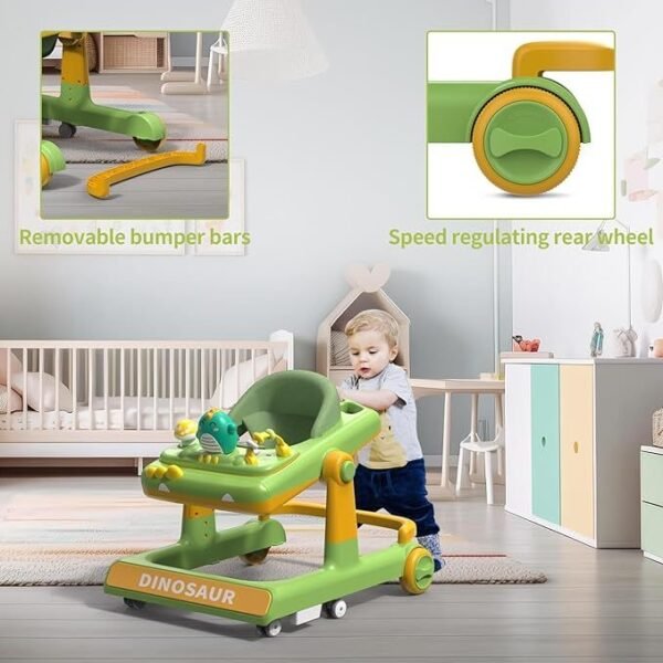 4-in-1 Multifunctional Baby Walker with Music Tray, Feeding Tray, and Removable Footrest for Boys and Girls 7-18 Months - Image 4