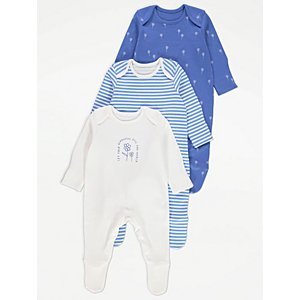 Blue Striped Floral Sleepsuits 3 Pack