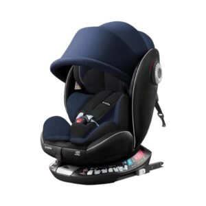 A stylish Kidilo Baby Car Seat with 360-degree rotation, shown in a car interior, featuring soft padding, a 5-point harness, and rear-facing design for infants up to 13kg.